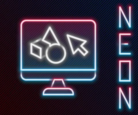 Glowing neon line 3D printer software icon isolated on black background. 3d Ilustração Stock