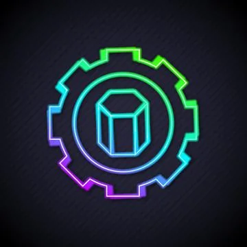 Glowing neon line 3D printer setting icon isolated on black background. 3d Stock Illustration