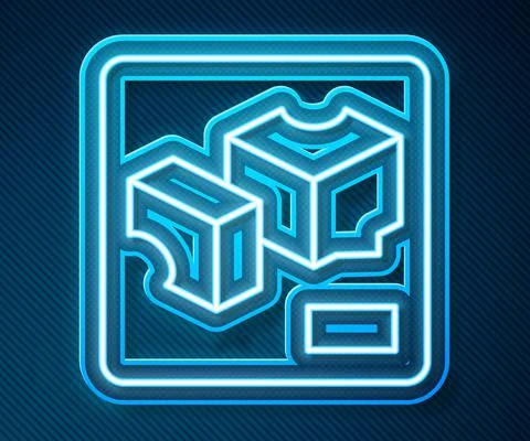 Glowing neon line 3D printer icon isolated on blue background. 3d printing Illustrazione stock