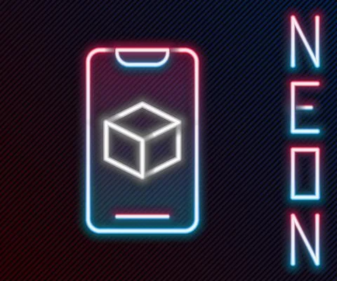 Glowing neon line 3D printer software icon isolated on black background. 3d Ilustração Stock