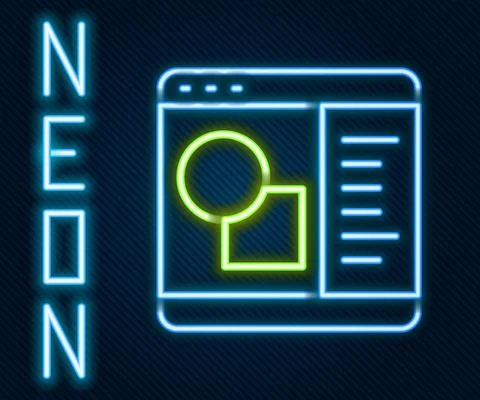 Glowing neon line 3D printer software icon isolated on black background. 3d Ilustração Stock