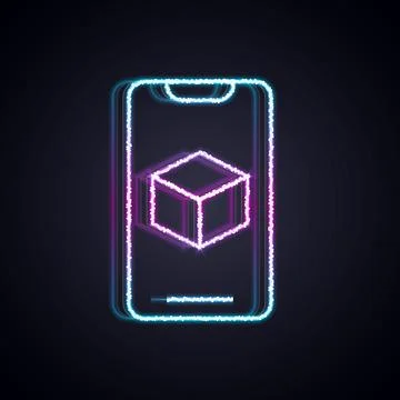 Glowing neon line 3D printer software icon isolated on black background. 3d Stock Illustration