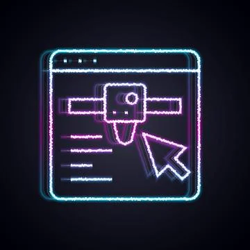 Glowing neon line 3D printer setting icon isolated on black background. 3d Illustrazione stock