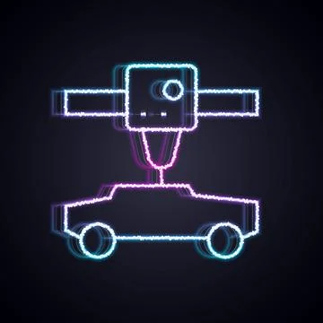 Glowing neon line 3D printer car icon isolated on black background. 3d printi Stock Illustration