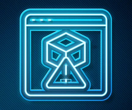 Glowing neon line 3D printer icon isolated on blue background. 3d printing.   イラスト素材