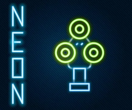 Glowing neon line 3D scanner icon isolated on black background. Colorful ou.. Illustrazione stock