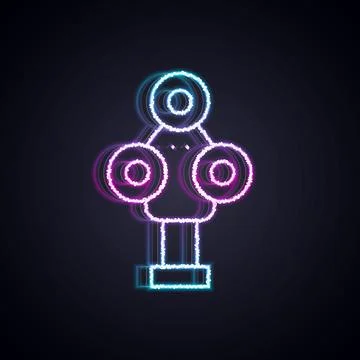 Glowing neon line 3D scanner icon isolated on black background.  Vector 스톡 일러스트