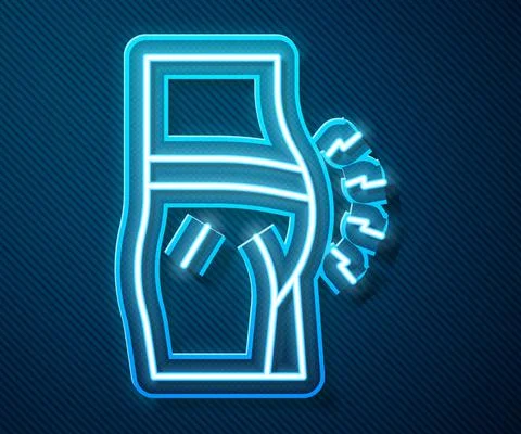 Glowing neon line Abdominal bloating icon isolated on blue background Stock Illustration