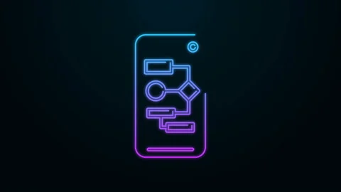 Glowing neon line Algorithm icon isolated on black background. Algorithm symbol Stock Footage 140076674