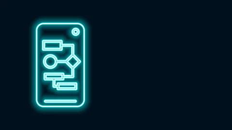 Glowing neon line Algorithm icon isolated on black background. Algorithm symbol Stock Footage 141696088