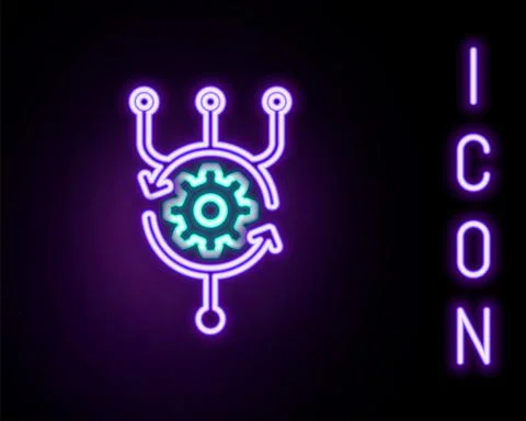 Glowing neon line Algorithm icon isolated on black background. Algorithm symbol Stock-Illustration