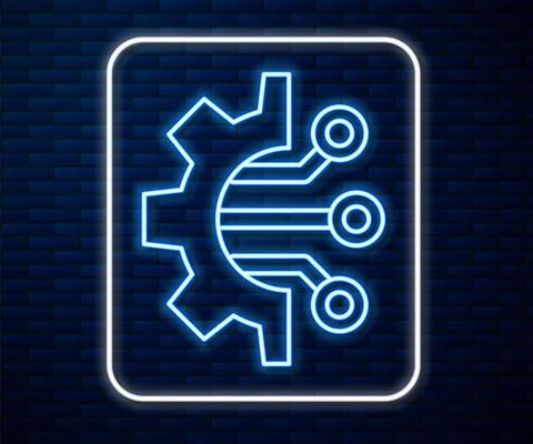 Glowing neon line Algorithm icon isolated on brick wall background. Algorithm Stock Illustration