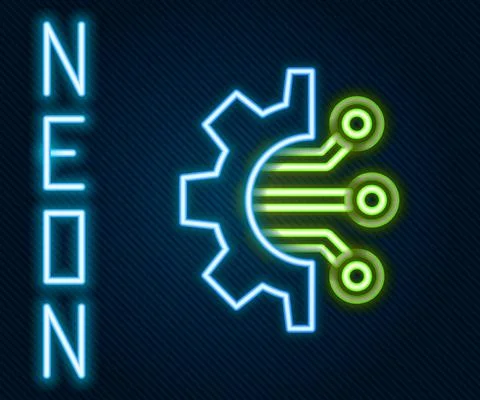 Glowing neon line Algorithm icon isolated on black background. Algorithm symbol Illustrazione stock