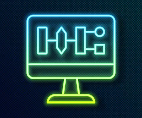 Glowing neon line Algorithm icon isolated on black background. Algorithm symbol Stock Illustration