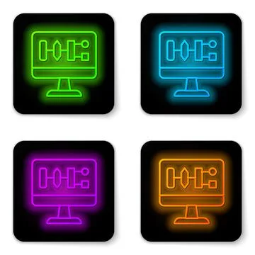 Glowing neon line Algorithm icon isolated on white background. Algorithm symbol Stock Illustration