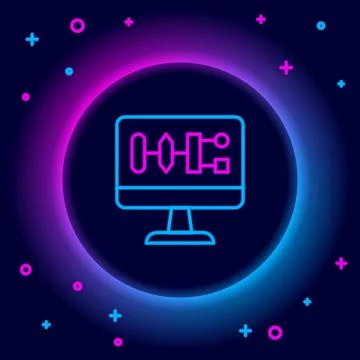 Glowing neon line Algorithm icon isolated on black background. Algorithm symbol Stock-Illustration