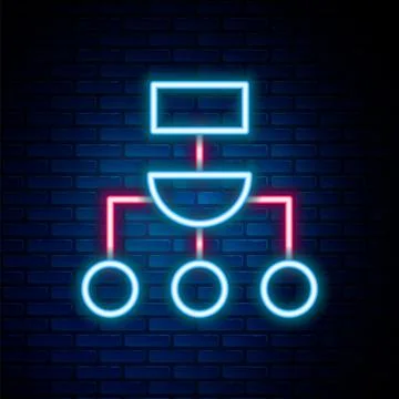 Glowing neon line Algorithm icon isolated on brick wall background. Algorithm Stock Illustration