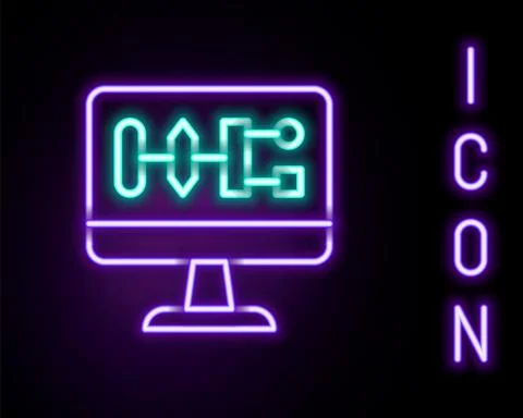 Glowing neon line Algorithm icon isolated on black background. Algorithm symbol Stock Illustration