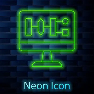 Glowing neon line Algorithm icon isolated on brick wall background. Algorithm 스톡 일러스트