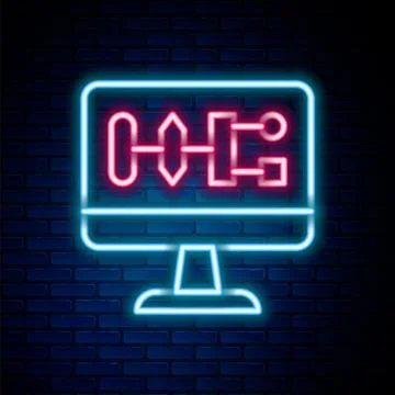 Glowing neon line Algorithm icon isolated on brick wall background. Algorithm イラスト素材
