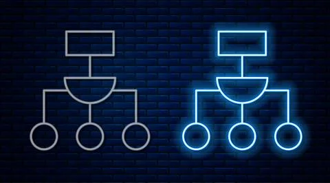 Glowing neon line Algorithm icon isolated on brick wall background. Algorithm Stock Illustration