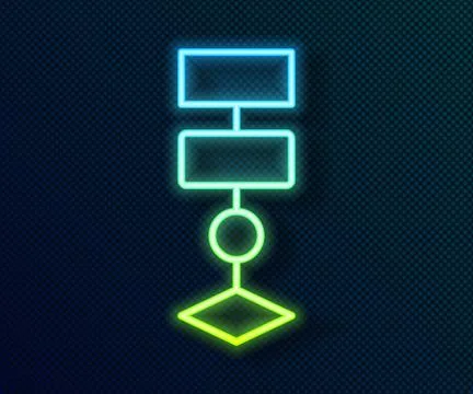 Glowing neon line Algorithm icon isolated on black background. Algorithm symbol 스톡 일러스트