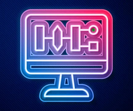 Glowing neon line Algorithm icon isolated on blue background. Algorithm symbol Stock Illustration