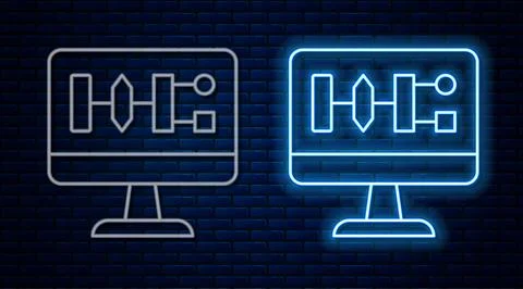 Glowing neon line Algorithm icon isolated on brick wall background. Algorithm Stock Illustration