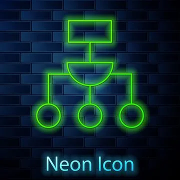 Glowing neon line Algorithm icon isolated on brick wall background. Algorithm イラスト素材