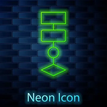 Glowing neon line Algorithm icon isolated on brick wall background. Algorithm イラスト素材