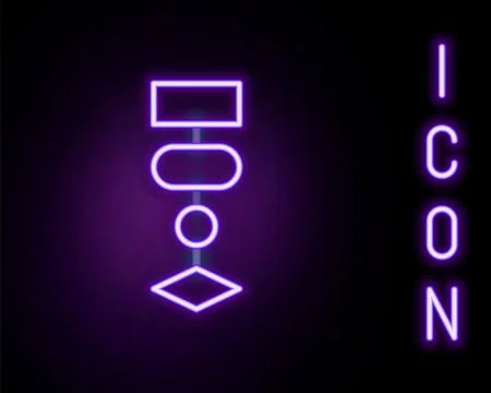 Glowing neon line Algorithm icon isolated on black background. Algorithm sy.. Stock Illustration