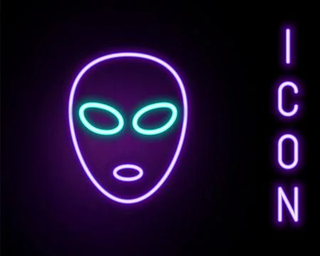 Glowing neon line Alien icon isolated on black background. Extraterrestrial.. 库存插图