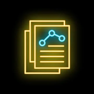 Glowing neon line analytics report icon isolated on black background Stockillustratie