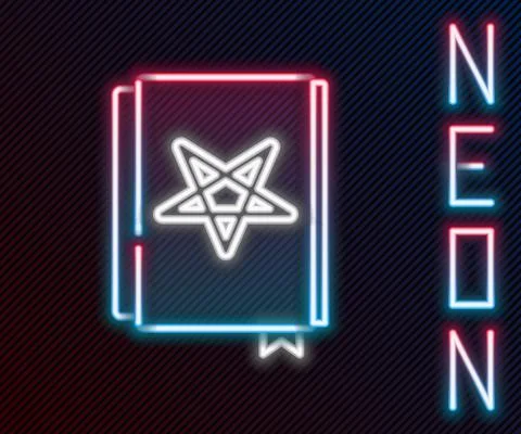 Glowing neon line Ancient magic book with alchemy recipes and mystic spells and Ilustração Stock