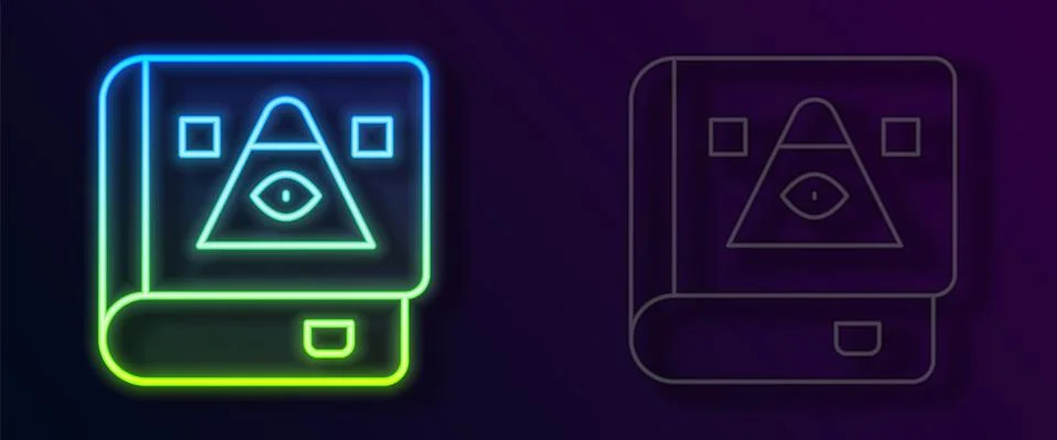 Glowing neon line Ancient magic book with alchemy recipes and mystic spells and Ilustração Stock