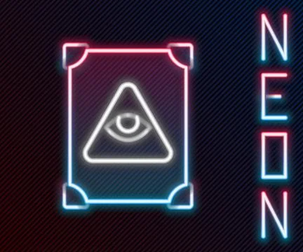 Glowing neon line Ancient magic book with alchemy recipes and mystic spells.. Ilustração Stock