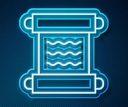 Glowing neon line Ancient papyrus scroll icon isolated on blue background Stock Illustration