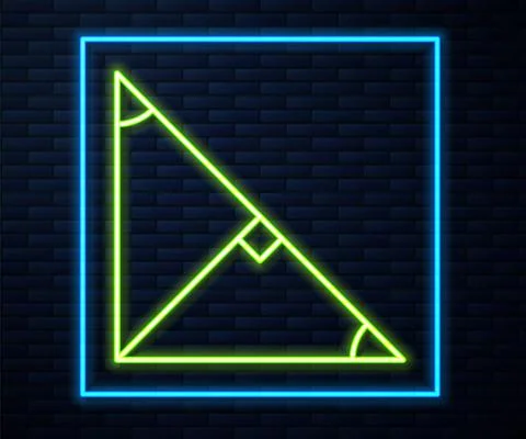 Glowing neon line Angle bisector of a triangle icon isolated on brick wall Stock Illustration