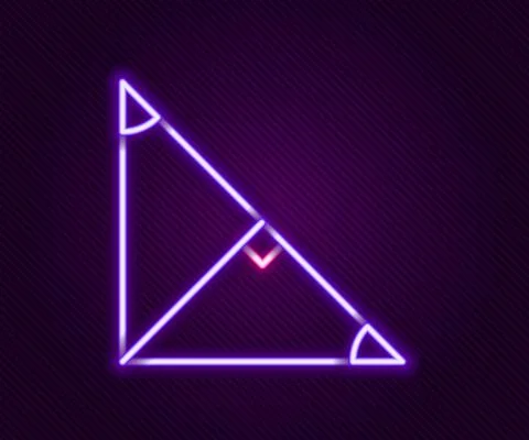 Glowing neon line Angle bisector of a triangle icon isolated on black background Stock Illustration