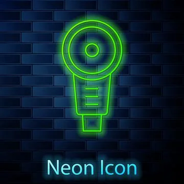 Glowing neon line Angle grinder icon isolated on brick wall background. Vector Stock Illustration