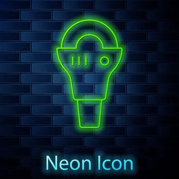 Glowing neon line Angle grinder icon isolated on brick wall background. Vector Stock Illustration