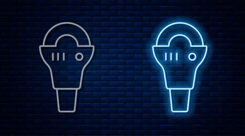 Glowing neon line Angle grinder icon isolated on brick wall background. Vector Stock Illustration