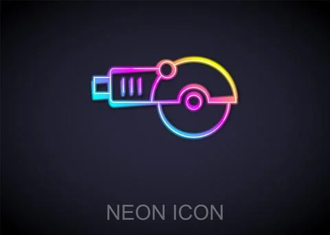 Glowing neon line Angle grinder icon isolated on black background. Vector Stock Illustration