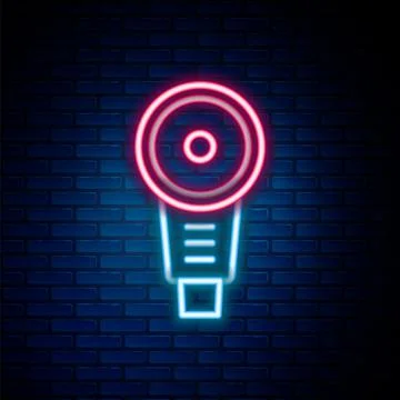 Glowing neon line Angle grinder icon isolated on brick wall background. Colorful Stock Illustration