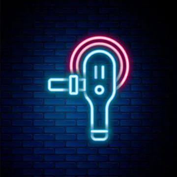 Glowing neon line Angle grinder icon isolated on brick wall background. Colorful Stock Illustration