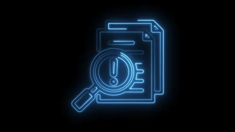 Glowing neon line animation of document check with magnifying glass and exc.. Stock Footage 346001191