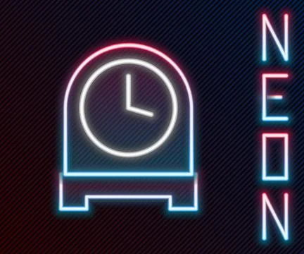 Glowing neon line Antique clock icon isolated on black background. Colorful.. 스톡 일러스트