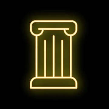 Glowing neon line antique column icon isolated on black background. Vector .. Stock Illustration