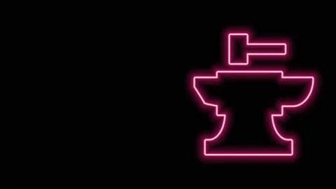 Glowing neon line Anvil for blacksmithing and hammer icon isolated on black Stock Footage 141093046