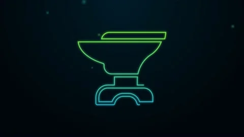 Glowing neon line Anvil for blacksmithing and hammer icon isolated on black Stock Footage 168584465